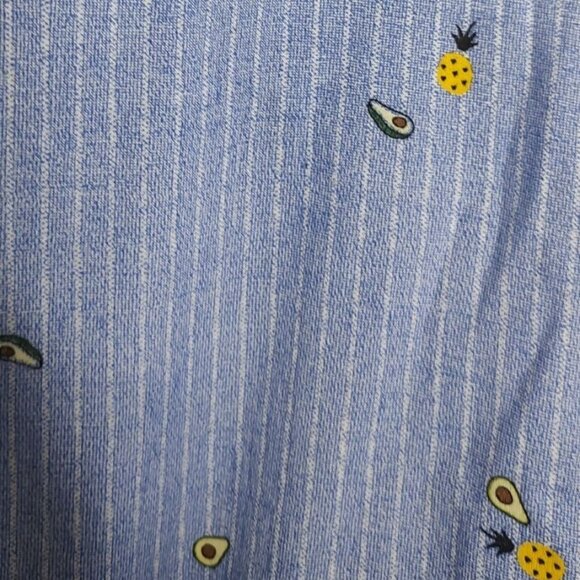 OLD NAVY  Button Up Shirt M The Classic  Blue Striped Avocado Pineapple - Picture 8 of 10